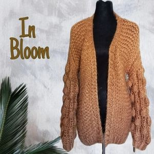 Knitted Popcorn Sleeve Open Cardigan Sweater